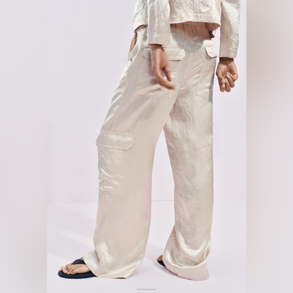 ZARA DRAPED SATIN EFFECT PANTS COLLECTION ELEGANT CREAM TOP SIZE M - Picture 3 of 13